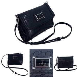 Guess Black PVC Crossbody Flap Bag NWT